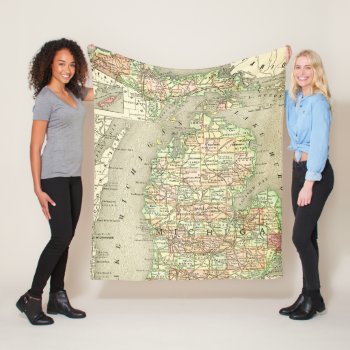 Michigan Map Retro Vintage Great Lakes Travel Fleece Blanket by camcguire at Zazzle