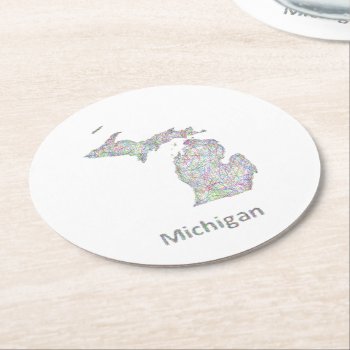 Michigan Map Round Paper Coaster by ZYDDesign at Zazzle