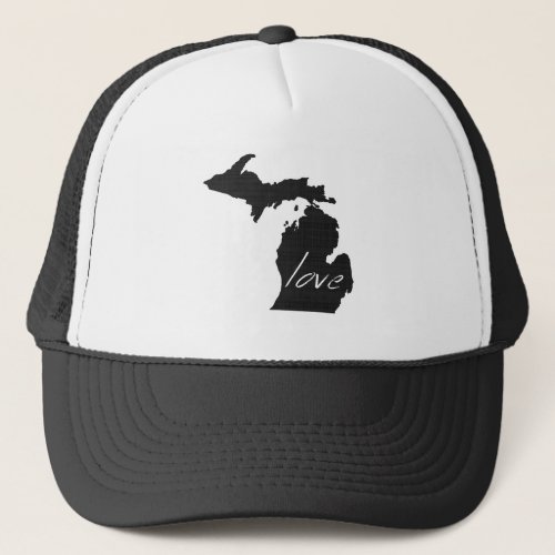 Michigan Map Shaped Chalkboard with Love Trucker Hat
