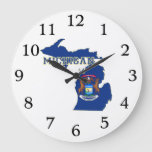 Michigan Map Shaped State Flag Michigander Flags Large Clock at Zazzle