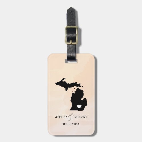 Michigan Map Wedding Luggage Tag Couples Name Luggage Tag