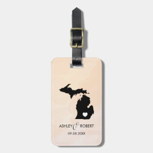 Michigan Map Wedding Luggage Tag, Couple's Name Tag