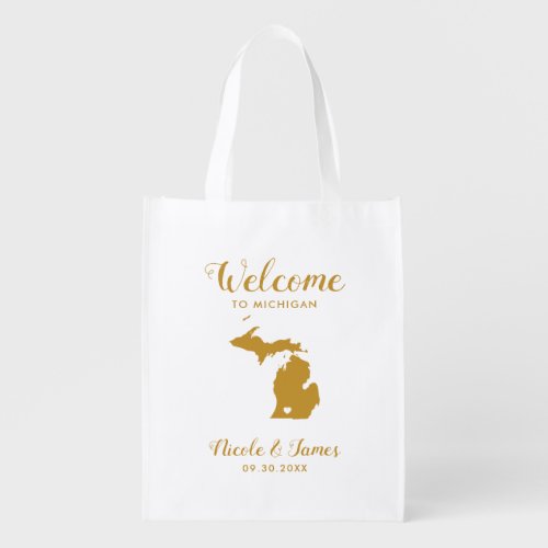 Michigan Map Wedding Welcome Bag Gold Tote Bag
