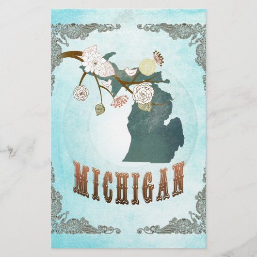 Michigan Map With Lovely Birds (Front)