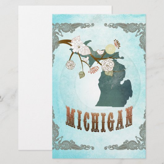 Michigan Map With Lovely Birds (Front/Back)