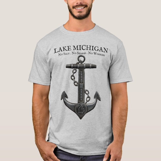 Michigan Metallic chrome anchor pirate nautical  T-Shirt (Front)