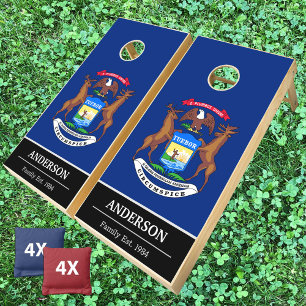 Michigan & Michigan Flag personalized / Family fun Cornhole Set