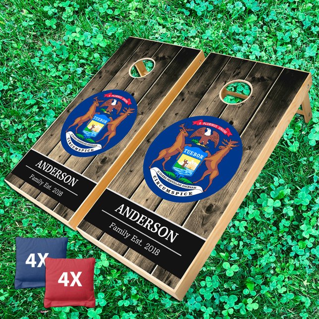 Michigan & Michigan Flag Rustic Wood / Family fun Cornhole Set (Creator Uploaded)