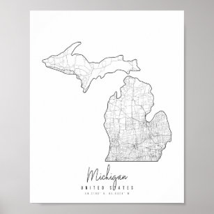 Michigan Minimal Street Map Poster