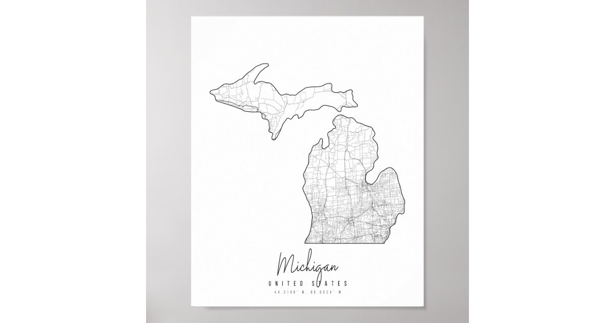 Michigan Minimal Street Map Poster | Zazzle