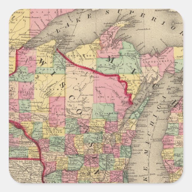 Michigan, Minnesota, and Wisconsin 2 Square Sticker (Front)
