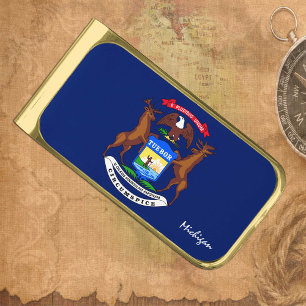 Michigan money clip, Michigan Flag, USA Gold Finish Money Clip