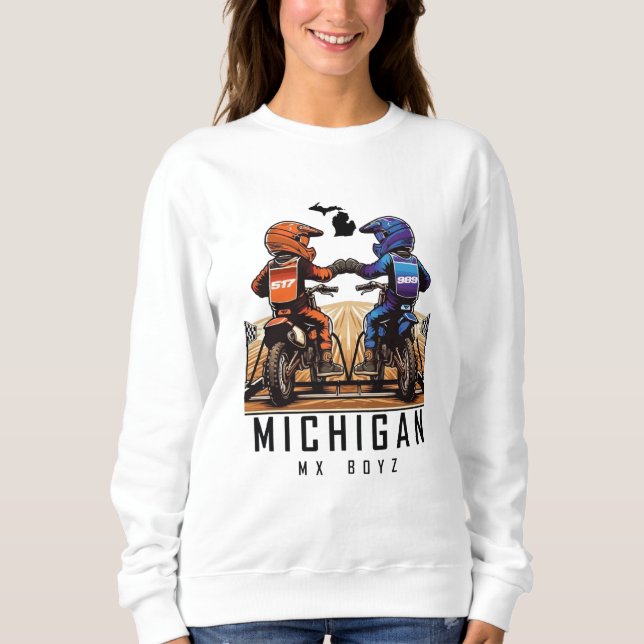 Michigan MX Boyz White Crew Kids Sweatshirt (Front)