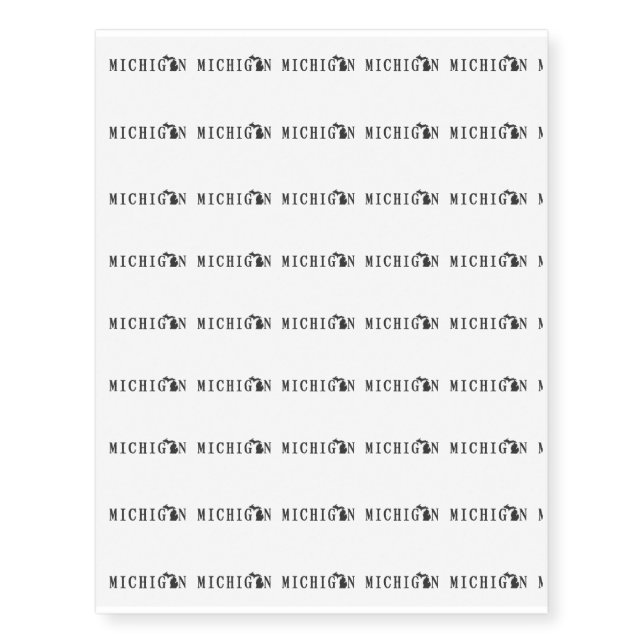 Michigan Name with State Shaped Letter Temporary Tattoos (Front)