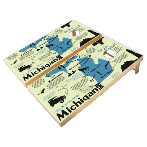 Michigan National Parks Infographic Map Cornhole Set