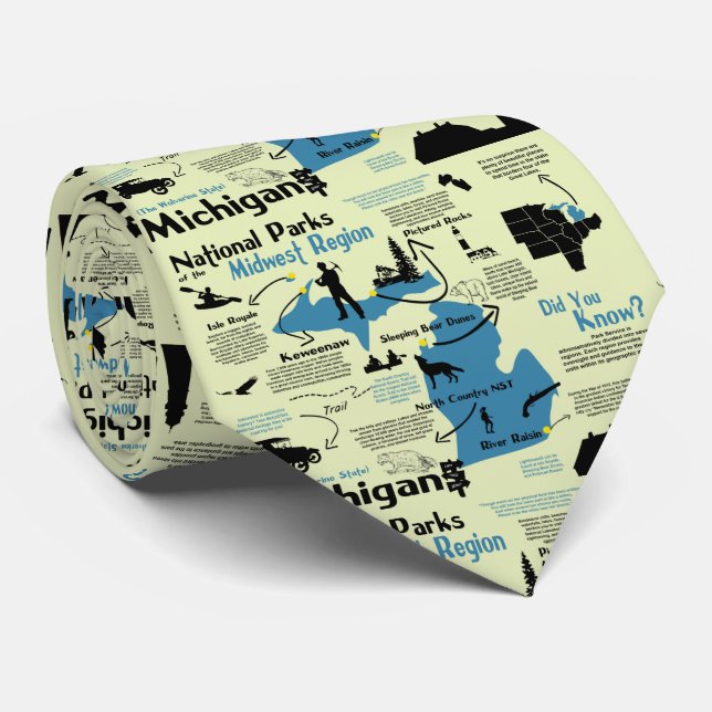 Michigan National Parks Infographic Map Neck Tie (Rolled)