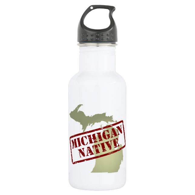 Michigan Native Stamped on Map Water Bottle (Front)