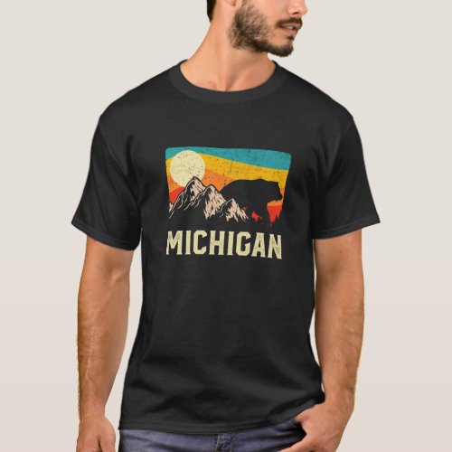 Michigan Nature Wild Bear Retro Sunset Hiking T_Shirt