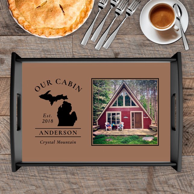Michigan Our Cabin Custom Family Monogram Photo Serving Tray (Creator Uploaded)