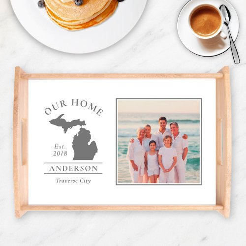 Michigan Our Home Custom Family Monogram Photo Serving Tray