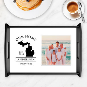 Michigan Our Home Custom Family Monogram Photo Serving Tray