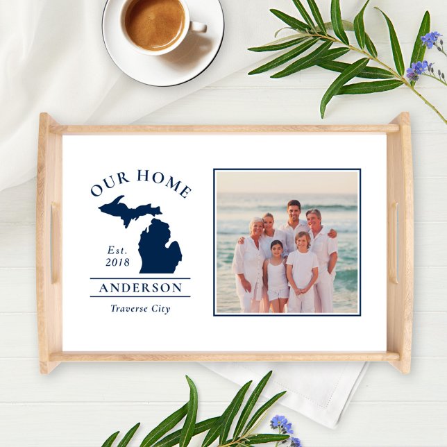 Michigan Our Home Custom Family Monogram Photo Serving Tray (Creator Uploaded)