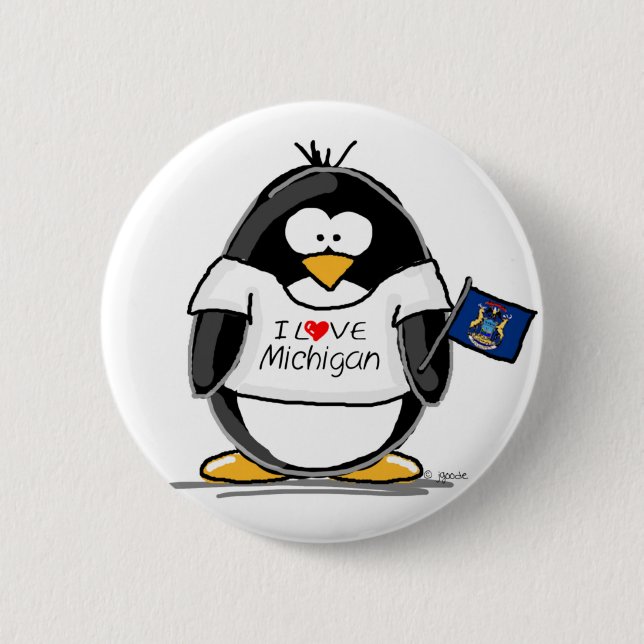 Michigan penguin pinback button (Front)