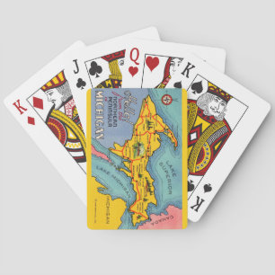 Michigan Peninsula Map Playing Cards