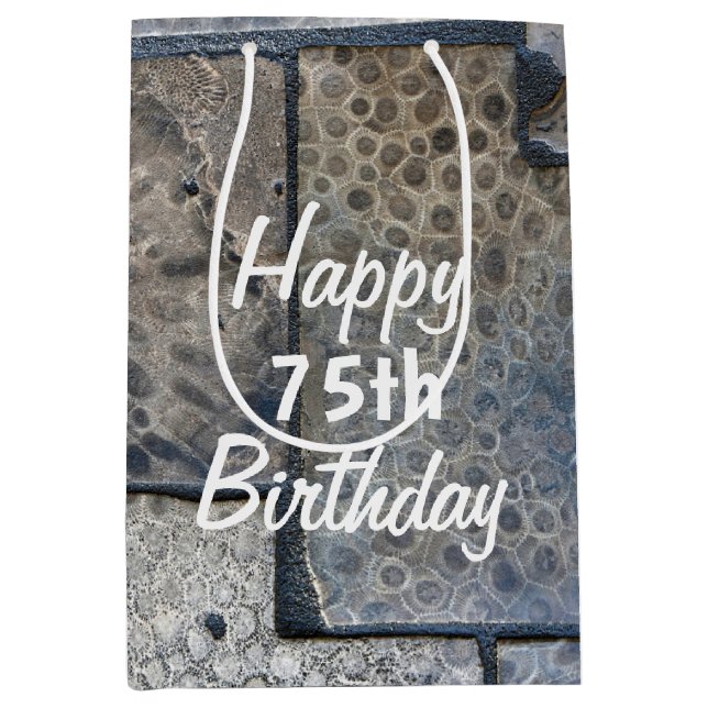 Michigan Petoskey Stone 75th Birthday Medium Gift Bag (Front)