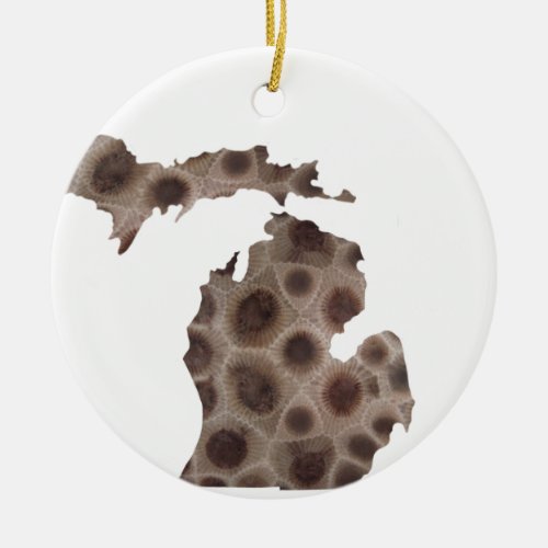 Michigan Petoskey Stone Great Lakes mitten  Ceramic Ornament