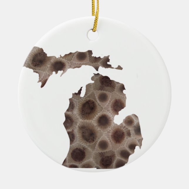 Michigan Petoskey Stone, Great Lakes mitten  Ceramic Ornament (Front)