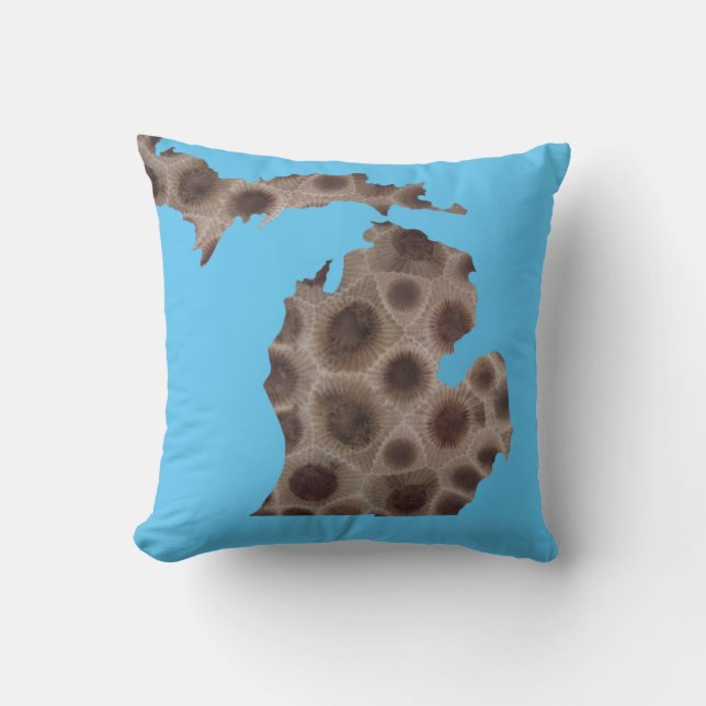 Michigan Petoskey Stone, Great Lakes mitten  Throw Pillow (Front)