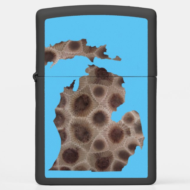 Michigan Petoskey Stone, Great Lakes mitten  Zippo Lighter (Front)