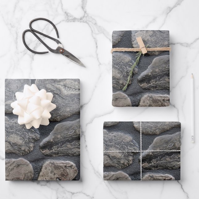 Michigan Petoskey Stones Wrapping Paper Sheets (Front)