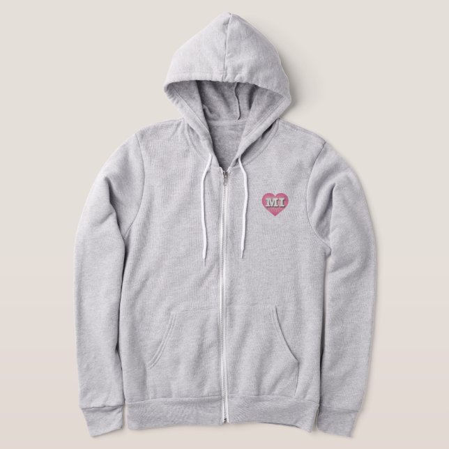 MIchigan Pink Fade Heart - I love MI Hoodie (Laydown)
