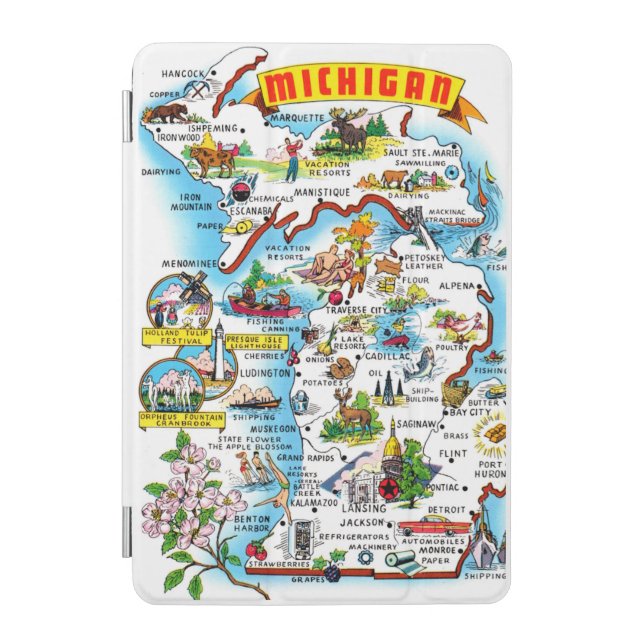 Michigan Postcard Map iPad Mini Cover (Front)