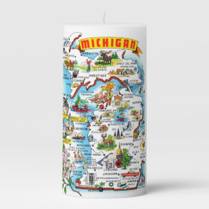 Michigan Postcard Map Pillar Candle
