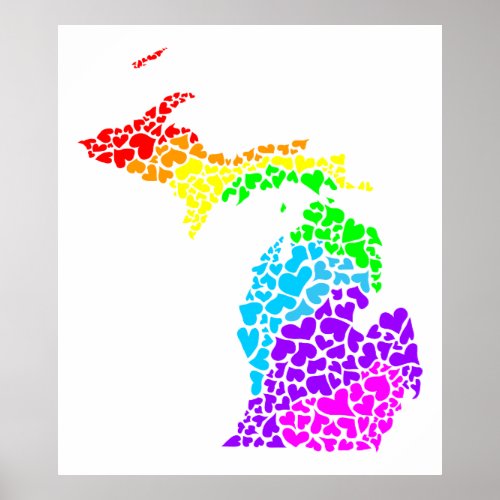 michigan pride  rainbow hearts poster