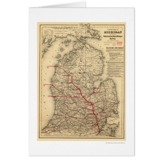 Michigan Railroad Train Map 1886 Cards (Front)