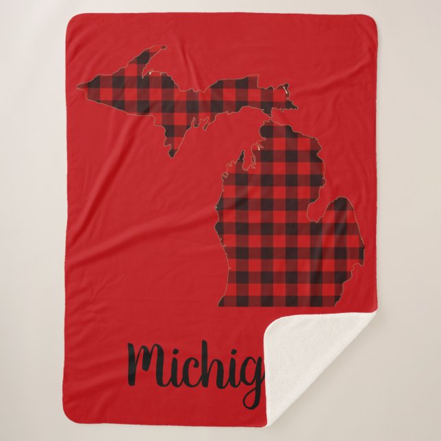 Michigan Red Buffalo Print Sherpa Blanket (Front)
