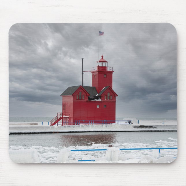 Michigan Red Lighthouse in Winter Mouse Pad (Front)