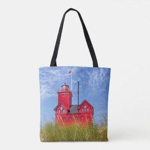 Michigan red lighthouse tote bag