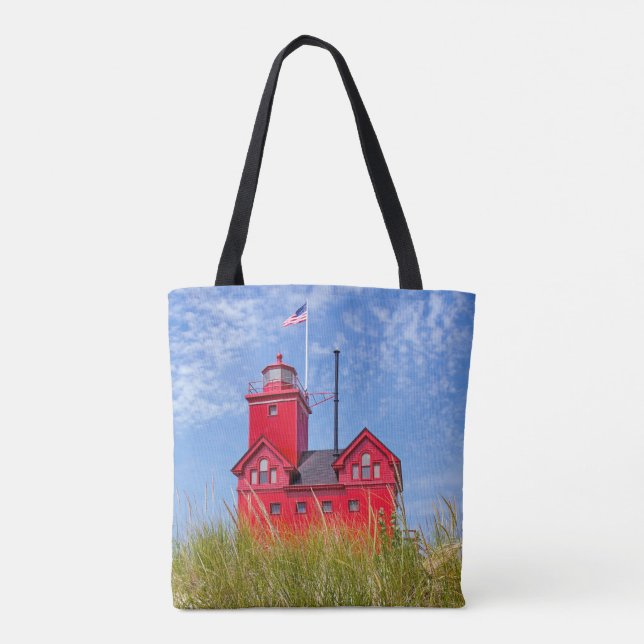 Michigan red lighthouse tote bag (Back)