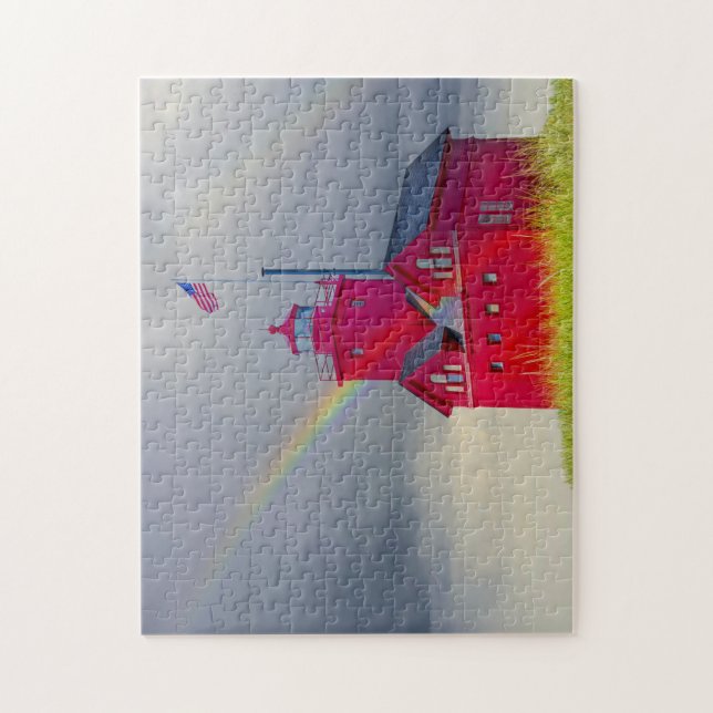 Michigan Red Lighthouse with rainbow Jigsaw Puzzle (Vertical)