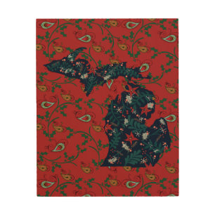 Michigan Red Paisley Christmas Beautiful Wood Wall Art