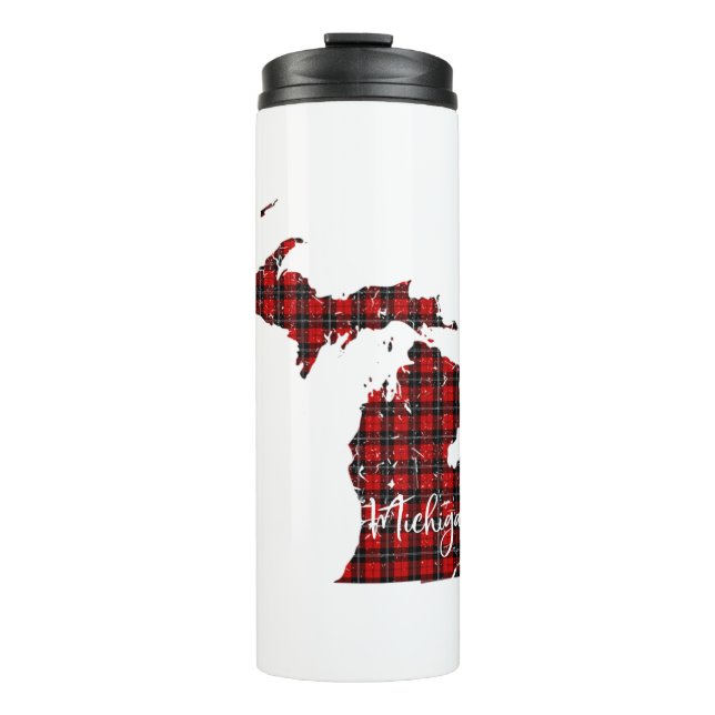 Michigan Red Plaid State Matching Pajama Family Thermal Tumbler (Front)