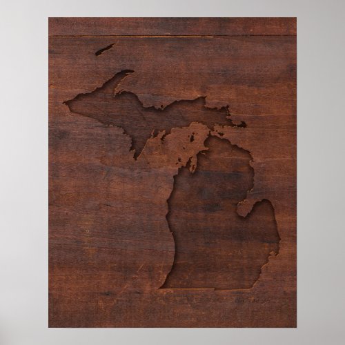 Michigan  Red Wood Carving Poster