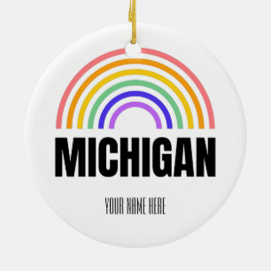 Michigan - Retro - Illustration - Personalized Ceramic Ornament