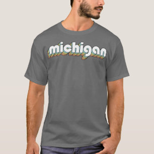Michigan Retro Rainbow Typography Faded Style T-Shirt