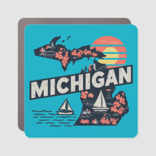 Michigan Retro Silhouette Car Magnet